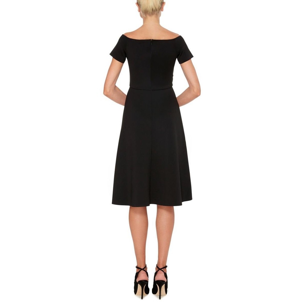NWT Saloni | Drop-Shoulder Midi Dress US12 Black Crossover Bodice A-Line - Picture 2 of 11